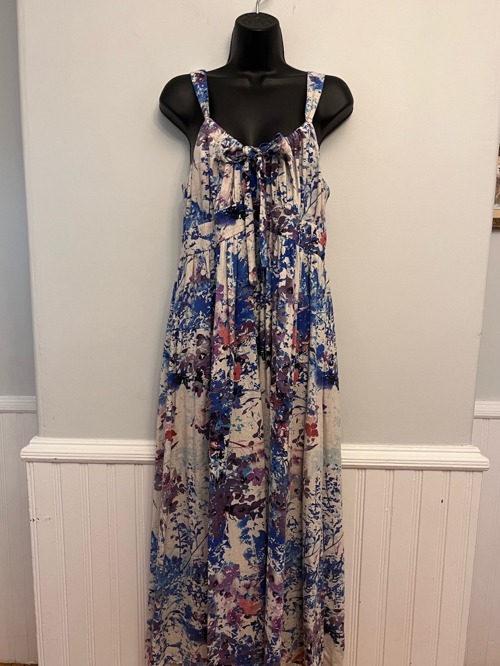Handmade Cottagecore Watercolour Floral Midi Dress, Size 12